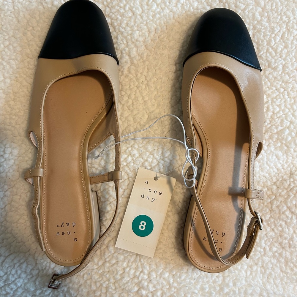 A New Day Tan and Black Cap-Toe Flats
